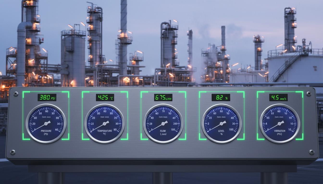 เกจวัดแรงดันในโรงกลั่นน้ำมัน — ระบบ AI ตรวจจับและอ่านค่าอัตโนมัติ